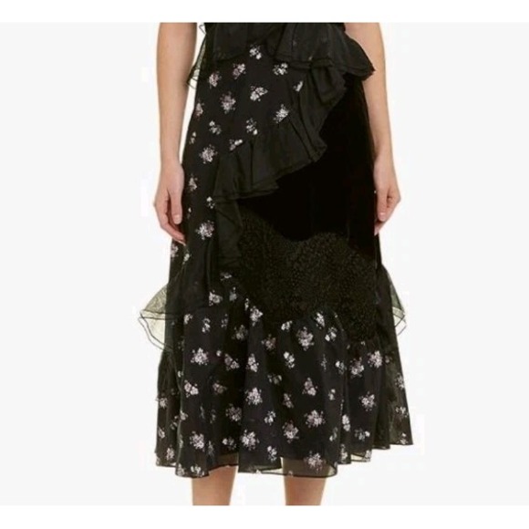 Rebecca‎ Taylor Midi Dress Black Ruffle Jacquard Velvet Floral SZ 10 Retail $730 - Picture 6 of 15